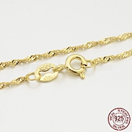 925 Sterling Silver Singapore Chain Necklaces, Water Wave Chain Necklaces, with Spring Ring Clasps, Real 18K Gold Plated, 18 inch, 1.2mm(STER-M086-04B-G)
