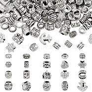 167Pcs 20 Style Tibetan Style Alloy European Beads, Large Hole Beads, Mixed Shapes, Antique Silver, 6~13x7~11x3~11mm, hole: 4~6mm(TIBEB-NB0001-32)