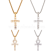 4Pcs 4 Style 304 Stainless Steel with Cubic Zirconia Cross Pendant Necklaces Set with Brass Chains, Golden & Stainless Steel Color, 23.46~23.62 inch(59.6~60cm), 1Pc/style(NJEW-AN0001-81)