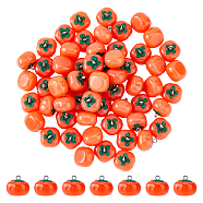 60pcs Autumn Theme Resin Imitation Food Pendants, Persimmon Charms, with Platinum Plated Iron Loops, Coral, 15~17x17x17mm, Hole: 1.8mm(RESI-DC0001-26)