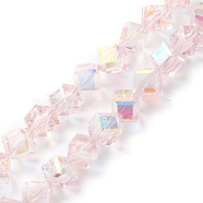 Electroplate Transparent Glass Beads Strands, AB Color Plated, Faceted, Cube, Pink, 9x9.5x9.5mm, Hole: 1.4mm, about 72pcs/strand, 23.86''(60.6cm)(EGLA-K015-02B)
