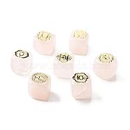 7Pcs 7 Styles Natural Rose Quartz Beads, with Long-Lasting Plated Golden Tone Brass Chakra Pattern Slices, Lead Free & Cadmium Free, No Hole, Cube, 15.5~18x15~17x14.5~17mm, 1pc/style(G-H272-07G)