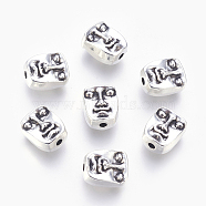 Tibetan Style Alloy Human Face Beads, Lead Free & Cadmium Free, Antique Silver, 12x10x7mm, Hole: 2mm(X-TIBEP-GC184-AS-RS)