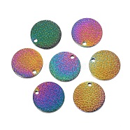Ion Plating(IP) 304 Stainless Steel Charms, Textured, Laser Cut, Flat Round, Rainbow Color, 15x1.6mm, Hole: 1mm(STAS-I157-08A-M)