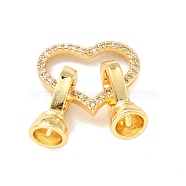 Rack Plating Brass Micro Pave Clear Cubic Zirconia Fold Over Clasps, Cadmium Free & Lead Free, Long-Lasting Plated, Heart, Golden, Heart: 14x17mm, Clasp:  13x7.5mm, Inner Diameter: 4.2mm(KK-E034-41G)