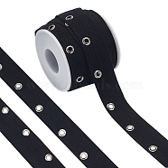 8 Yards Cotton Twill Tape Ribbons with Stainless Steel Eyelets, Flat, Black, 1 inch(25mm)(OCOR-BC0006-43A)