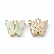 Acrylic Charms, with Light Gold Tone Alloy Finding, Butterfly Charm, Light Green, 13x14x3mm, Hole: 2mm(MACR-C012-01KCG-18)