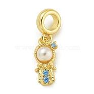 Rack Plating Brass & Cubic Zirconia & ABS Plastic Pearl European Pendants, Long-Lasting Plated, Lead Free & Cadmium Free, Real 18K Gold Plated, Princess, 25mm, Hole: 4.6mm, Pendant: 16x8x4.5mm(KK-Z067-61C-G)