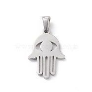304 Stainless Steel Pendants, Laser Cut, Hamsa Hand Charms, Stainless Steel Color, 21x14.5x1.5mm, Hole: 2.5x5mm(STAS-G284-23P)