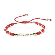 Brass Tube Braided Cord Bracelet, Adjustable Friendship Bracelet for Women, Crimson, Inner Diameter: 1-3/4~4 inch(4~10cm)(BJEW-JB07932-02)