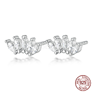 Five Petal Cubic Zirconia Marquise Rhodium Plated 925 Sterling Silver Stud Earrings, Platinum, 3x9mm(LO8075-2)