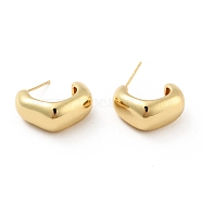 Brass Thick C-Shaped Stud Earrings, Half Hoop Earrings for Women, Cadmium Free & Nickel Free & Lead Free, Real 18K Gold Plated, 15x20x9.5mm, Pin: 0.8mm(EJEW-G297-30G)