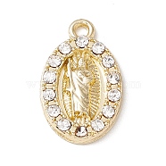 Alloy Micro Pave Cubic Zirconia Pendants, Oval with Virgin Mary, Light Gold, 16x10x2mm, Hole: 1.4mm(PALLOY-F282-14LG)