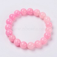Natural Yellow Jade Beaded Stretch Bracelet, Dyed, Round, Pearl Pink, 2 inch(5cm), Beads:  6mm(BJEW-P209-14-6mm)