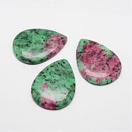 Natural Ruby in Zoisite Pendants, Dyed, Flat Teardrop, 53~54.5x39~40x6mm, Hole: 2mm(G-P155-04P)