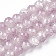 Crackle Baking Painted Imitation Jade Glass Beads Strands, Round, Plum, 8mm, Hole: 1.5mm, about 104~108pcs/strand, 29.72 inch~30.91 inch(75.5~78.5cm)(X1-DGLA-T003-8mm-04)