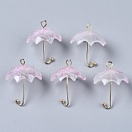 Printed Acrylic Pendants, with Golden Plated Brass Findings, 3D Umbrella with Flower Pattern, Plum, 22~24x18x18mm, Hole: 1.2~1.8mm(KY-S163-397B)