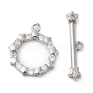 Brass Pave Clear Cubic Zirconia Toggle Clasps, Star, Real Platinum Plated, Ring: 15x13x2mm, Hole: 1.2mm, Bar: 20x4.5x2mm, Hole: 1.2mm(KK-P234-87P)