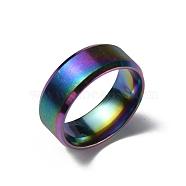 Stainless Steel Wide Band Finger Rings for Women Men, Plain Band Rings, Rainbow Color, 8mm, Inner Diameter: US Size 9 1/4(19.1mm)(RJEW-WH0009-13E-M)