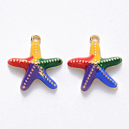 Brass Enamel Charms, Nickel Free, Starfish/Sea Stars, Real 18K Gold Plated, Colorful, 14x13.5x3.5mm, Hole: 1mm(KK-T049-050G-01-NF)