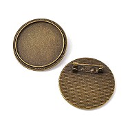 Flat Round Tibetan Style Brooch Cabochon Settings, with Iron Back Bar Pins, Cadmium Free & Nickel Free & Lead Free, Antique Bronze, Tray: 30mm, 35x7mm(TIBE-S178-AB-NR)