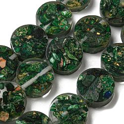 Dyed Natural Imperial Jasper with Resin Beads Strands, Flat Round, Dark Green, 16x5.5~7mm, Hole: 1.2mm, about 11pcs/strand, 6.93 inch(17.6cm)(G-G083-E06-01)