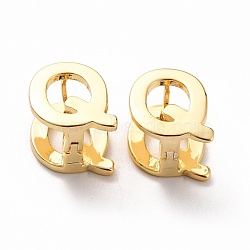 Initial Hoop Earrings for Women, Real 18K Gold Plated Letter Brass Earrings, Letter.Q, 13x11x10mm, Pin: 0.8mm(EJEW-P194-01G-Q)