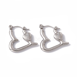 Non-Tarnish 304 Stainless Steel Heart Hoop Earrings for Women, Stainless Steel Color, 22x21x3mm, Pin: 0.6mm(EJEW-E199-14P)