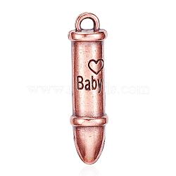 Tibetan Style Alloy Pointed Pendants, Bullet with Word Baby, Antique Rose Gold, 36.5x9x7mm, Hole: 3mm(PALLOY-E425-03RG)