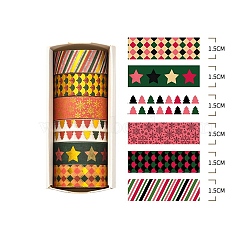 6 Rolls Christmas Paper Decorative Paper Tapes Set, Adhesive Tapes, for DIY Scrapbooking Supplie Gift Decoration, Mixed Color, 15x0.2mm, 2m/roll(STIC-H002-09A)