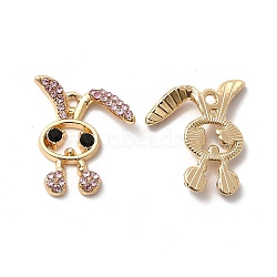 Alloy Rhinestone Pendants, Rabbit Charms, Light Gold, Light Rose, 21x17x4mm, Hole: 1.6mm(ALRI-K048-05A)