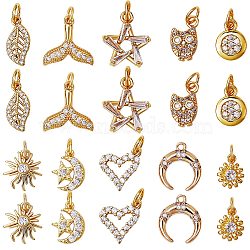 20Pcs 10 Style Brass Micro Pave Cubic Zirconia Charms, with Jump Ring, Long-Lasting Plated, Mixed Shapes, Golden, 2pcs/style(ZIRC-SZ0001-46)