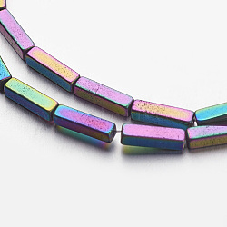 Electroplate Non-magnetic Synthetic Hematite Bead Strands, Frosted, Cuboid, Multi-color Plated, 7.5~8x2x2mm, Hole: 1mm, about 50pcs/strand, 15.7 inch(G-F337-02-02)