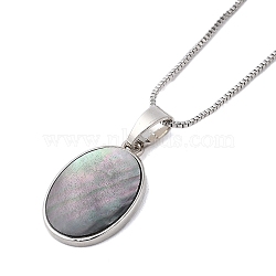 Rack Plating Natural Paua Shell Pendants Necklace, Brass Box Chain Necklaces, Oval, 17.72 inch(45cm), Pendant: 22.5~23x15mm(NJEW-B104-01H-02P)