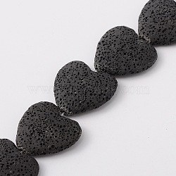 Natural Lava Rock Beads Strands, Dyed, Heart, Black, 26~30x26~30mm, Hole: 2mm, about 15 pcs/strand(X-G454-7)