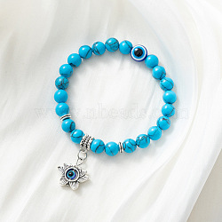 Synthetic Turquoise Stretch Bracelet with Evil Eye Charms, Mixed Shapes(SM1499-5)