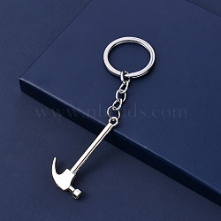 Alloy Pendant Keychain, with Key Rings, Hammer, Platinum, 5.5~6.5cm(KEYC-PW0002-071J)
