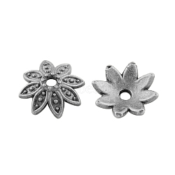 Tibetan Style Alloy Floral Bead Caps, 8-Petal, Cadmium Free & Lead Free, Antique Silver, 7x2mm, Hole: 1mm(TIBE-5222-AS-LF)