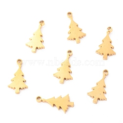 Christmas 304 Stainless Steel Charms, Laser Cut, Christmas Tree, Golden, 10.5x6.5x1.1mm, Hole: 1mm(STAS-O142-59G)