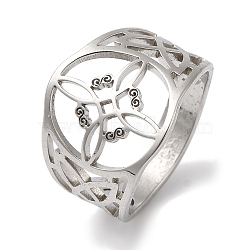 Non-Tarnish 304 Stainless Steel Hollow Witch Knot Wide Finger Rings for Women, Stainless Steel Color, Inner Diameter: 17mm(AJEW-U005-02P)