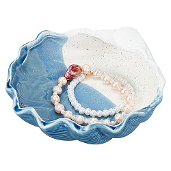 Shell Shape Porcelain Jewelry Plate, Storage Tray for Rings, Necklaces, Earring, Steel Blue, 150x142x56.5mm, Inner Diameter: 106x126mm(AJEW-WH0010-77A)