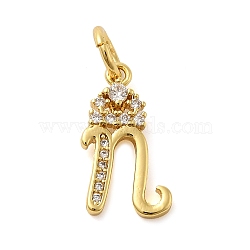 Brass Micro Pave Cubic Zirconia Pendants, with Jump Ring, Letter N, 16x10x2mm, Ring: 6x1mm, Inner Diameter: 4mm(KK-M273-01G-N)