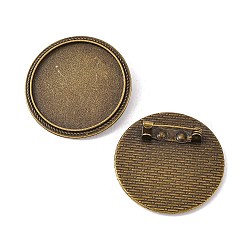 Flat Round Tibetan Style Brooch Cabochon Settings, with Iron Back Bar Pins, Cadmium Free & Nickel Free & Lead Free, Antique Bronze, Tray: 30mm, 35x7mm(TIBE-S178-AB-NR)