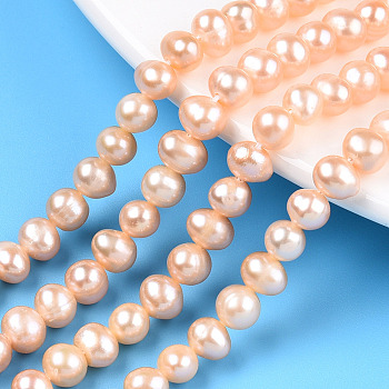 Natural Cultured Freshwater Pearl Beads Strands, Potato, PeachPuff, 5.5~6.5x5~6mm, Hole: 0.6mm, about 66pcs/strand, 14.37~14.57 inch(36.5~37cm)