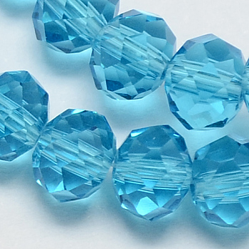 Handmade Glass Beads, Faceted Rondelle, Turquoise, 10x7mm, Hole: 1mm, about 70~72pcs/strand
