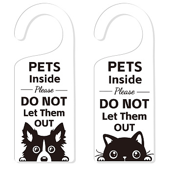 Acrylic Notice Door Hanger Sign, Public Warning Sign, Pets Inside Please Do Not Let Them Out, Dog, 240x90x5mm, 2pcs/set