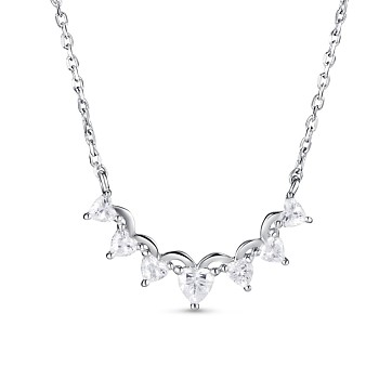 TINYSAND 925 Sterling Silver Cubic Zirconia Princess Crown Shaped Necklaces, Clear, 17.44 inch