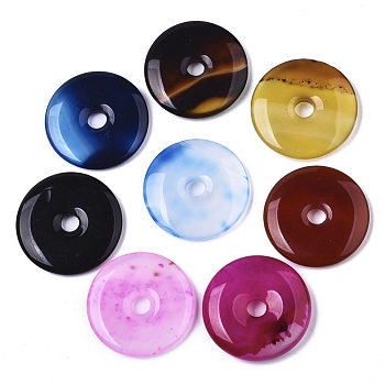 Natural Chalcedony Pendants, Dyed, Donut/Pi Disc, Mixed Color, 30x5mm, Hole: 5mm