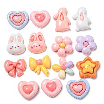 Opaque Resin Decoden Cabochons, for Jewelry Making, Bowknot/Heart/Star, Mixed Shapes, 16~23x16~20x6~9mm