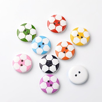 Sports Theme, FootBall/Soccer Ball 2-Hole Wooden Buttons, Mixed Color, 20x4mm, Hole: 2mm